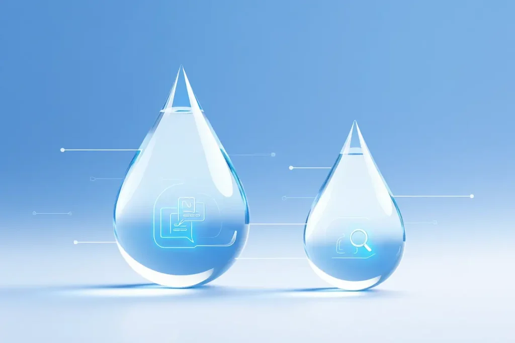 ChatGPT vs Google search water usage comparison data center cooling illustration