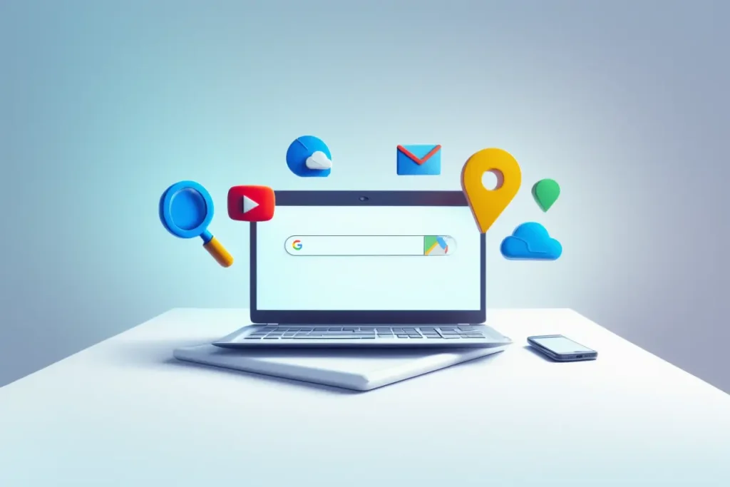 what is google  services icons like YouTube, Gmail, Maps, Drive illustration