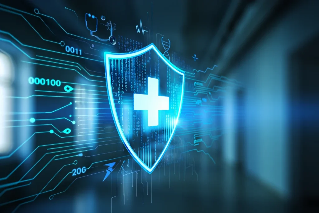 AI-powered healthcare cybersecurity system protecting patient data