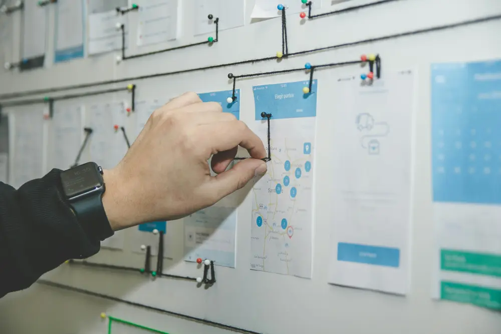 Project startup planning board with tasks pinned