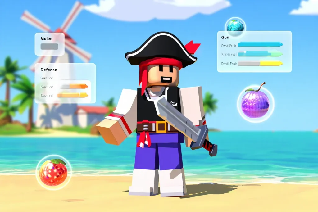 Interface of a Blox Fruits Calculator showing stat inputs to create an optimized character build