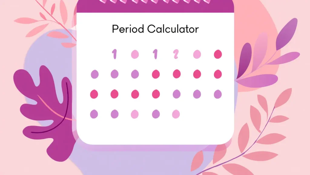 Period calculator interface showing menstrual cycle calendar and tracking dates