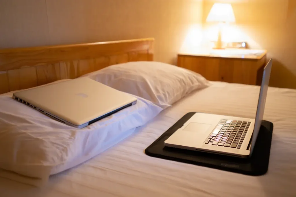 laptop overheating on bed due to blocked ventilation and soft surface