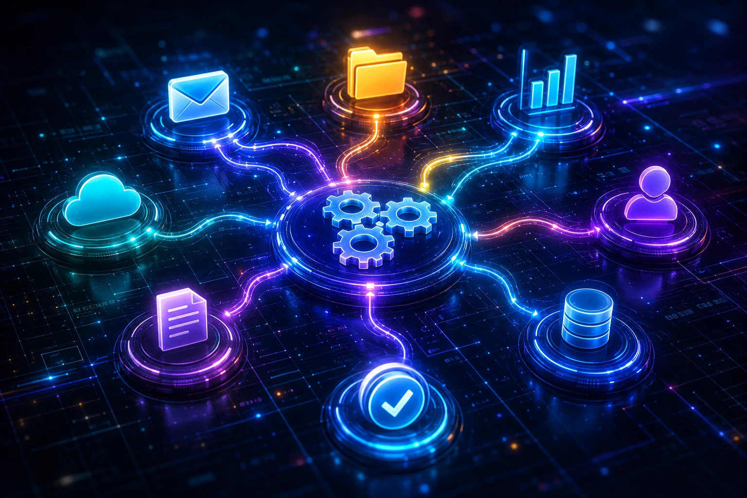 best free ai agents for task automation showing a futuristic digital workflow node map